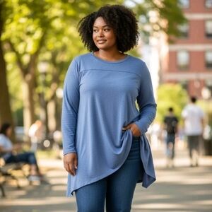 Women's Blue Asymmetrical Tunic Dress w Button Side. Size 2XL New With Tags NWT